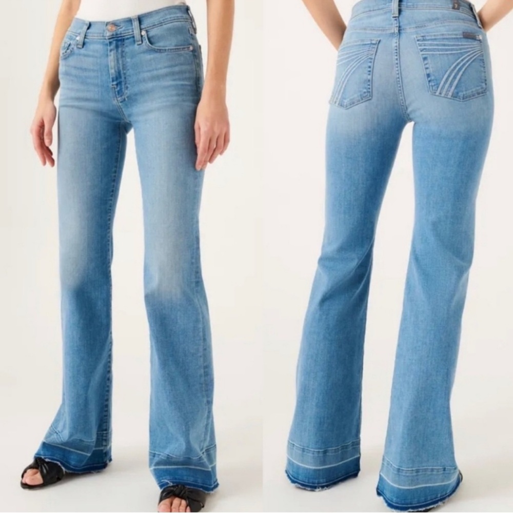 7 For‎ All Mankind Womens Jeans Dojo Flare Raw Hem Size 31 Stretchy Tall long